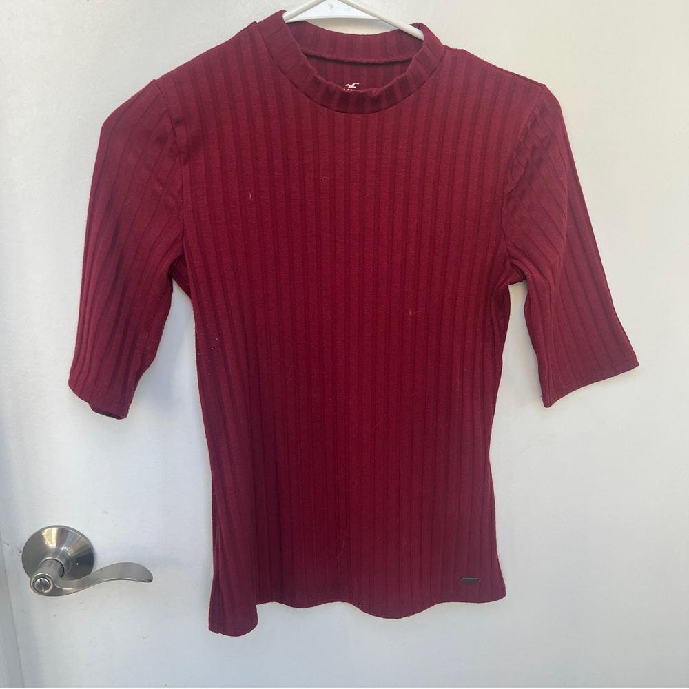 Women’s Ribbed Short-Sleeve Shirt - Burgundy